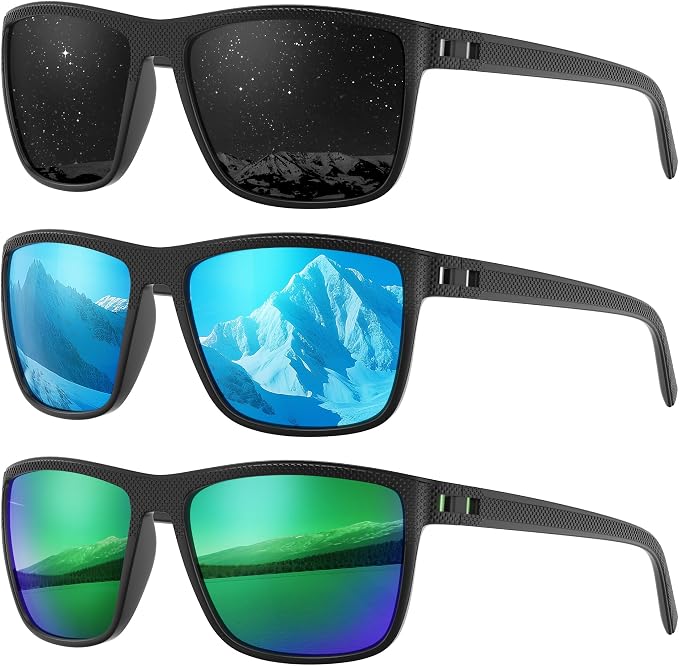 Fanshen Square Polarized Sunglasses for Men, 3 Pack Lightweight UV Protection Sun Glasses for Driving Fishing Golf