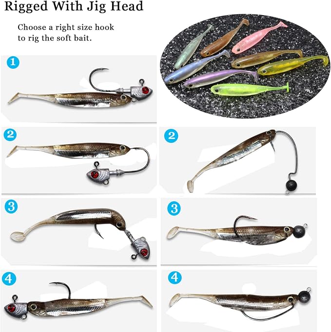 QualyQualy Soft Plastic Swimbait Paddle Tail Shad Lure Soft Bass Shad Bait Minnow Paddle Tail Swim Bait for Bass Trout Walleye Crappie - 2.75in, 3.14in, 3.94in, 5in