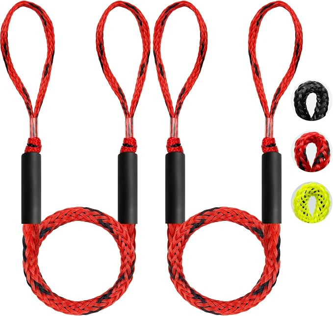 2PCS 4 Feet Premium Bungee Boat Lines 27cm Extended Loop Boat Accessories for Mooring for Jet Ski, SeaDoo, Yamaha WaveRunner Dinghy Pontoon Accessories Boating Gifts(Red&Black)
