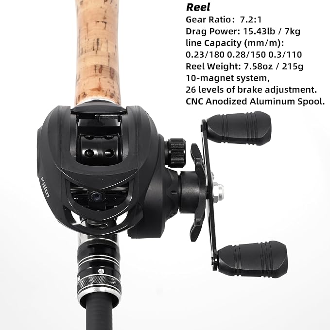 Kilitn Fishing Rod and Reel Combo, Ultra-Light Baitcasting Combo Baitcast Reel Durable Fiberglass Telescopic Rod with Comfortable Handle for Freshwater or Saltwater Fishing