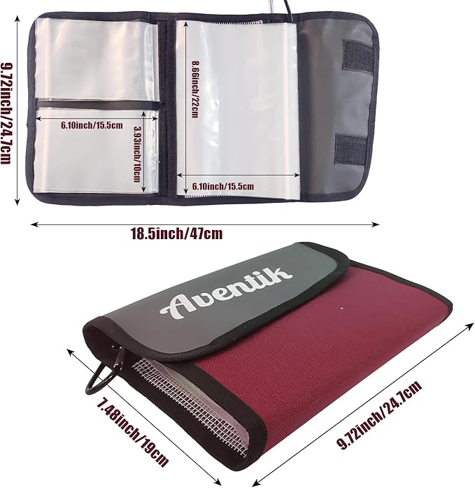Aventik Fishing Tackle Organizer Case Soft Bait Binder Plastic Baits and Tackle Organized Removable Storage Pockets (L:Dark Red)
