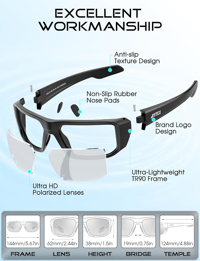 ATTCL Sports Polarized Sunglasses for Men: Ultra-Light Wrap Around TR90 Frame UV400 Protection for Fishing Driving Shooting
