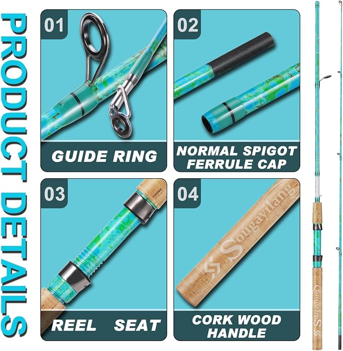Sougayilang Fishing Rods Ultra Light Rods 2 Pieces Cork Handle Spinning &Baitcasting Rod for Trout Crappie -5'6"