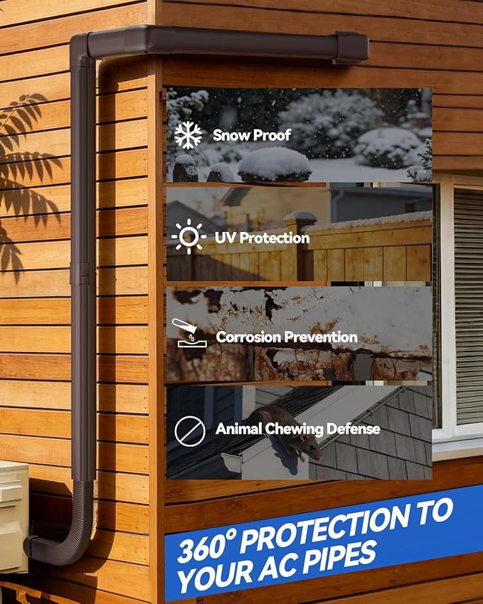 3" 17 Ft PVC Decorative Pipe Line Cover Kit: Ductless Mini Split Line Cover Set Kit for Mini Split Air Conditioner, Central AC and Heat Pumps, Brown for Outdoor