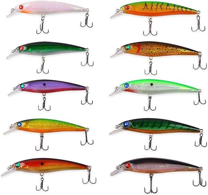 Fishing Lures Hard Bait Minnow Swimbait Crankbait Jerkbait Lure with Treble Hooks 3D Eyes Freshwater Saltwater Fishing Lures for Bass Trout Walleye Pike Catfish