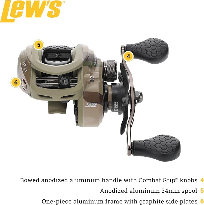 Lew's American Hero Tier 1 Baitcast Fishing Reel, 9+1 Stainless Steel Ball Bearings, 7.5:1 Gear Ratio, Multicam