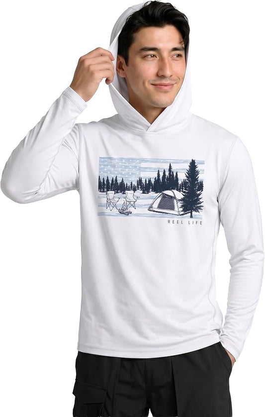 Reel Life UV Long Sleeve Hoodie – Jax Beach Mens Long Sleeve Sun Protection Shirts with Hood