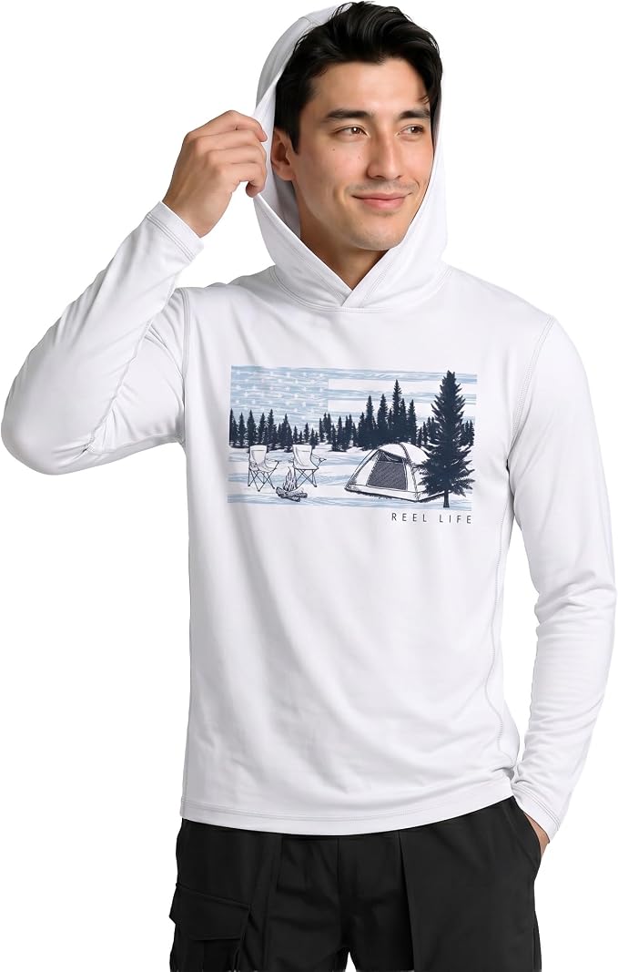 Reel Life UV Long Sleeve Hoodie – Jax Beach Mens Long Sleeve Sun Protection Shirts with Hood