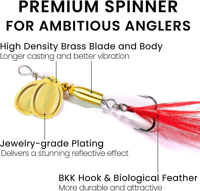 TRUSCEND Vibespinner Easy Catch Fishing Lures with BKK Hooks, Tail Spinner Baits with 4 Actions, Vibrating Swimming Flashing & Jigging for More Bites, Spoon Lures for Bass Trout Crappie Walleye Pike