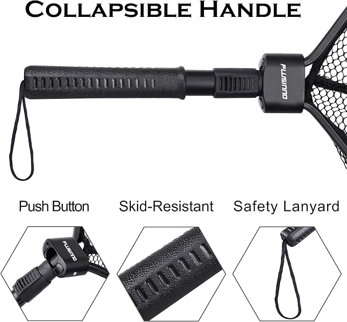 PLUSINNO Fly Fishing Net, Bass Trout Landing Net, Folding Fishing Nets Fresh Water, Safe Fish Catching or Releasing