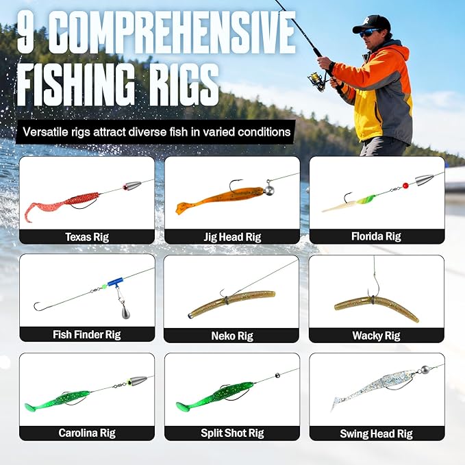 TOPFORT 187/343pcs Fishing Accessories Kit, Organized Fishing Tackle Box with Tackle Included, Fishing Hooks, Fishing Weights Sinkers, Fishing Gear and Equipment, Fishing Gift for Men