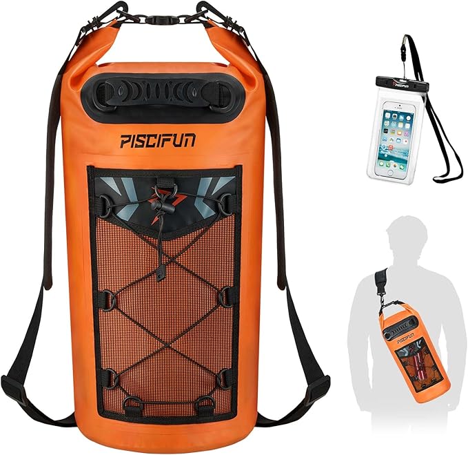 Piscifun Dry Bag, Waterproof Floating Backpack 10L/20L/30L/40L with Waterproof Phone Case for Boating, Kayaking, Fishing