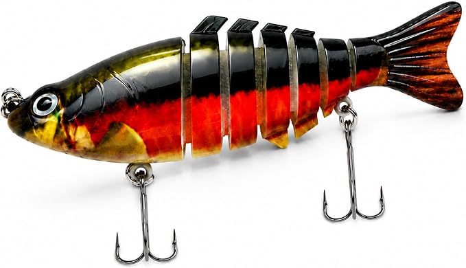 Multi Jointed Swimbait Hard Lure, 3.7in Slow Sinking Fishing Lures with Realistic S-Shaped Swimming Action, Built-in Gravity Transfer System & #6 Treble Hooks for Bass, Trout, Pike, Topwater Lure