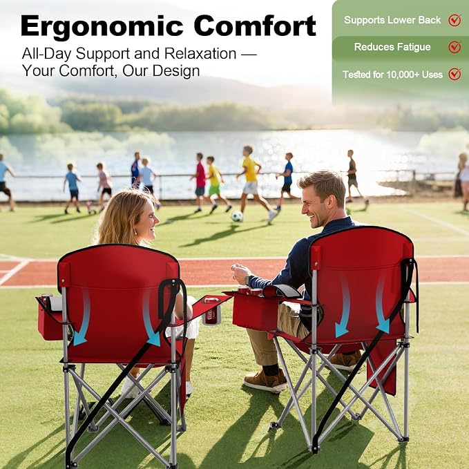 VTOY Folding Camping Chairs Durable 600D Oxford, Portable Outdoor Chair with Cooler Pouch, Cup Holder & Storage Pocket for Camping, Beach, Fishing