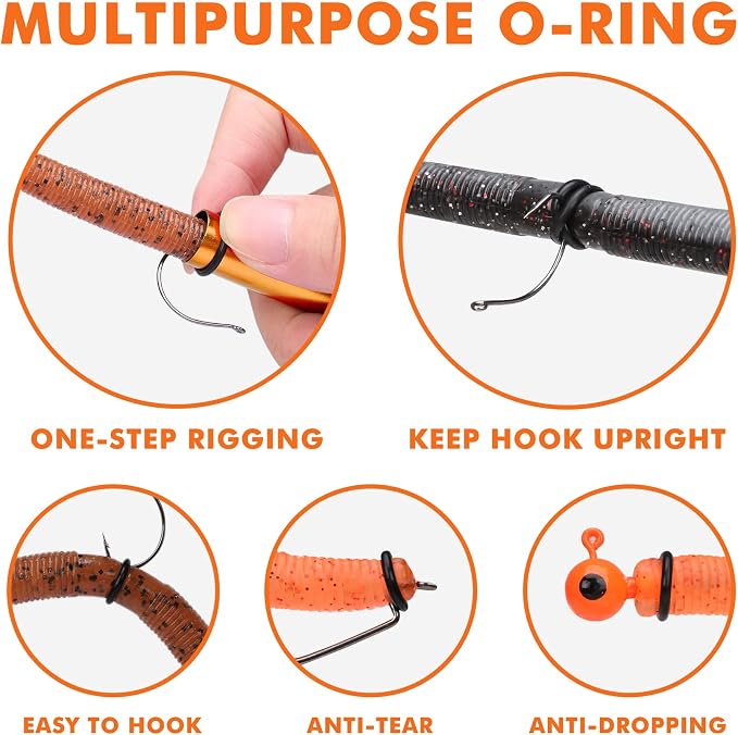 TRUSCEND Gradient Fishing Wacky Rig Tool with Silicone O Rings 210Pcs for 3"-4" and 5"-7" Fishing Worm Lures, Ultra-Smooth Downriggers Tube for Easy Installation and Great Protection of Stick Bait N1