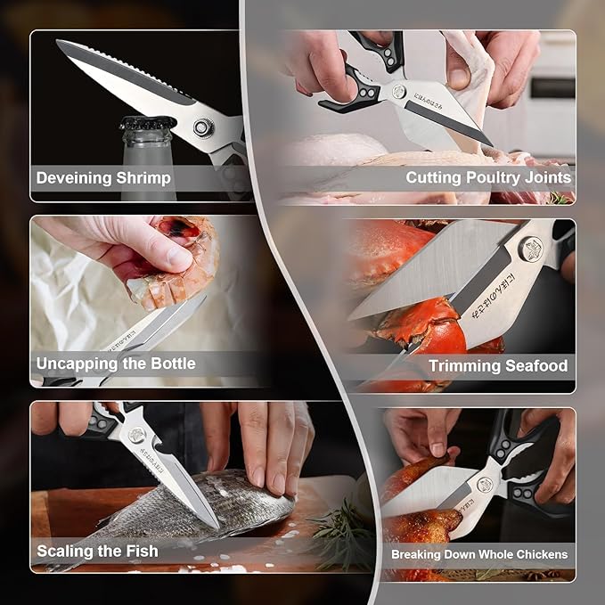 Dream Reach Japanese Kitchen Scissors Set - Heavy Duty Kitchen Shears for Food, Meat Scissors Dishwasher Safe, Poultry Shears for, Meat, Seafood, Bone Cutting - Gifts for Men (Black)