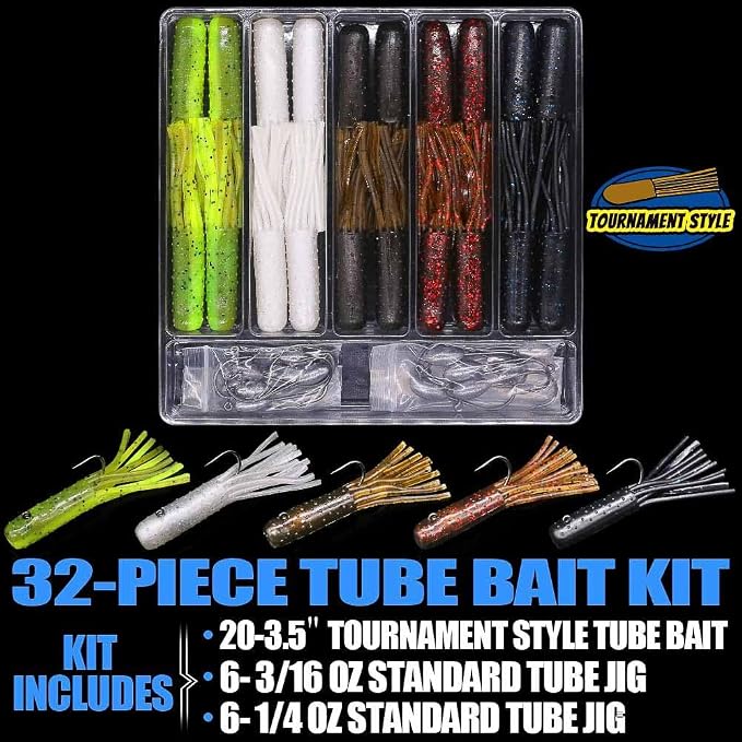 Tube-Baits-for-Bass-Fishing-Lures-Soft-Plastic-Bait-Worm-Tube Jigs Kit with Smallmouth Large Mouth Bass Lake Trout