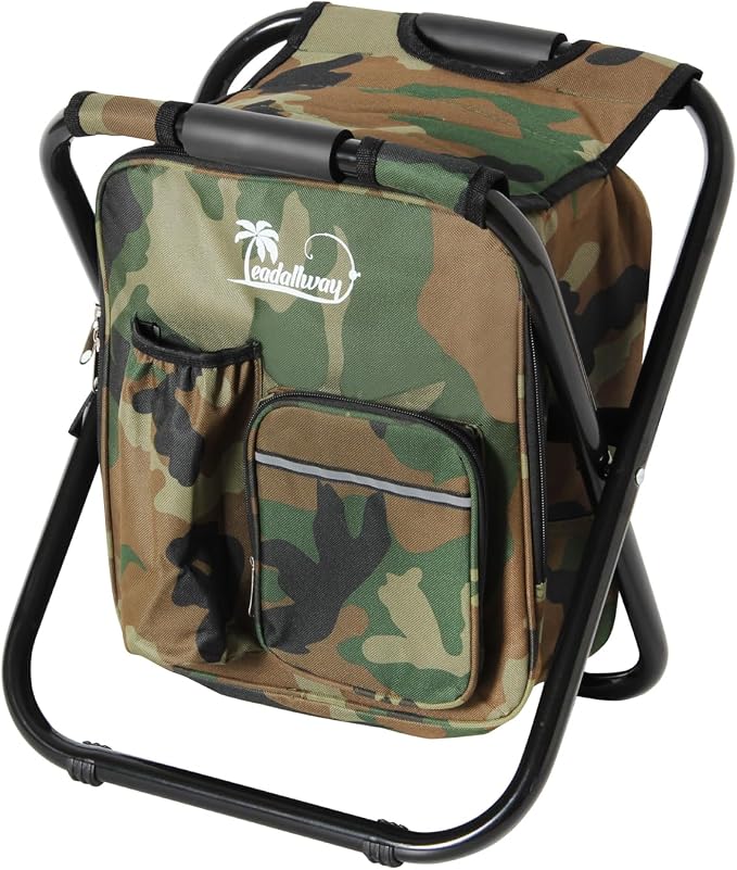 LEADALLWAY Backpack Fishing Chair with Cooler Bag Foldable Stool,Fishing Hunting Gifts for Men,Outdoor,Camping,Paints,BBQ,Beach,Picnic,Hiking,Concert(Camouflage Backpack Chair)
