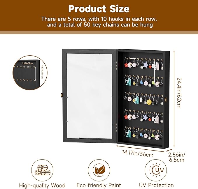 tonchean Fishing Lures Keychain Display Case Wall Mount Pocket Watch Collection Display Case 5-Tier Wall Cabinet for Room Decor, 24.4in(H) x14.2in(Wx2.6in(D), Black