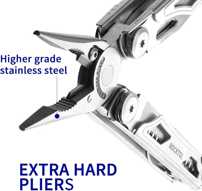 ROCKTOL Multitool SK04, VG-10 Blade, 22-in-1 Multi-tool Pliers with Fire Starter, Emergency Whistle, Glass Breaker, Safety Locking and Nylon Sheath for Survival, Camping, multi tool for men
