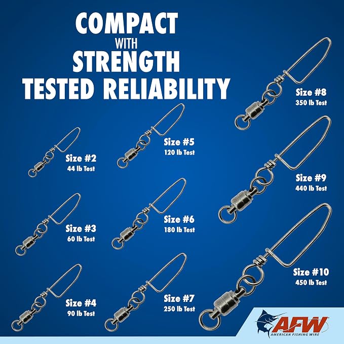AFW Solid Brass Ball Bearing Snap Swivels with Welded Rings - Black Finish, Up to 450 lb Test Capacity, Patented Bullet Shaped Head for Reduced Water Resistance, Fluid Rotation