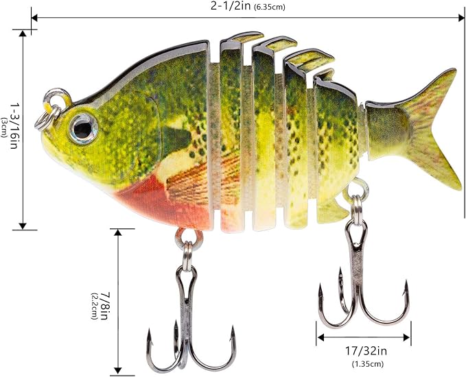 Bassdash SwimPanfish 0.34oz Hard Swimbaits Multi Jointed Topwater Trout Bass Fishing Crank Lure for Freshwater and Saltwater