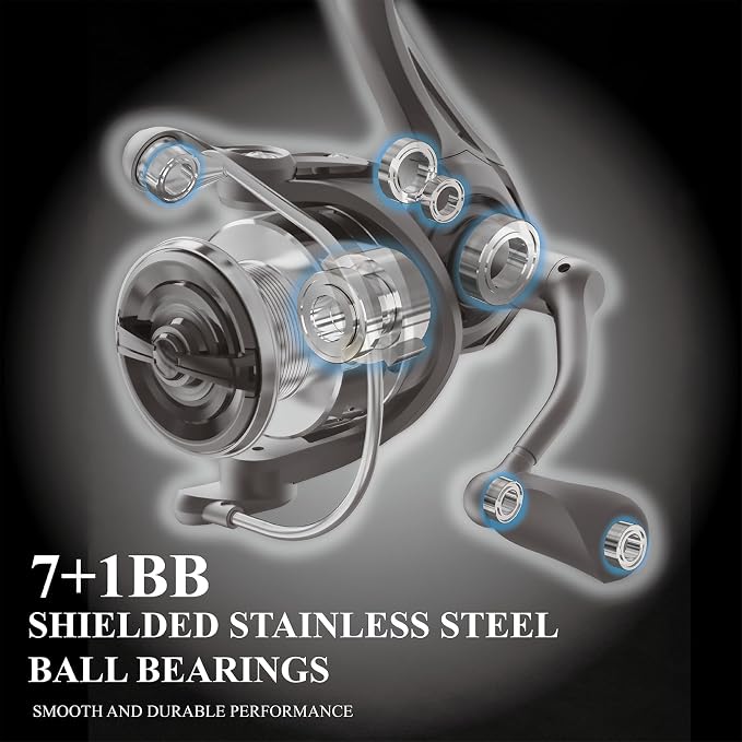 Fishdrops Rhino Spinning Reel, UP to 22LBs Drag & 7+1 BB Fishing Reel, CNC Aluminum Spool & Ultra-Lightweight Handle, for Fresh and Saltwater, 6.2:1 High Speed Gear Ratio