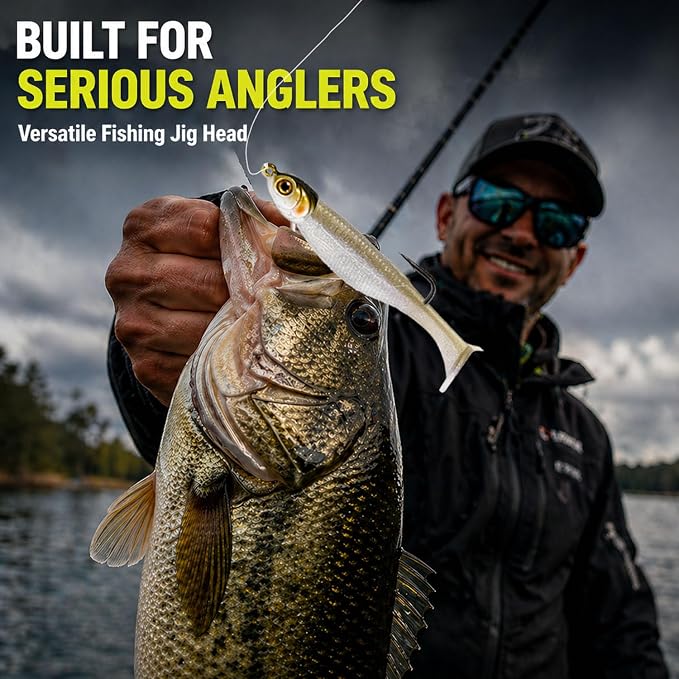 Swimbait Jig Heads for Bass Fishing, Weighted Jig Hooks for Paddle Tail Soft Plastic Lures, 3/16oz 1/4oz 3/8oz 1/2oz High Carbon Steel, Freshwater Saltwater Fishing