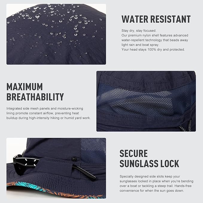 TOP-EX UVCoolix™ Bucket Hat for Men, Cooling Sun Hat Women, UPF 50 Wide Brim Boonie Hats Underbrim Prints, Breathable, M-XXL
