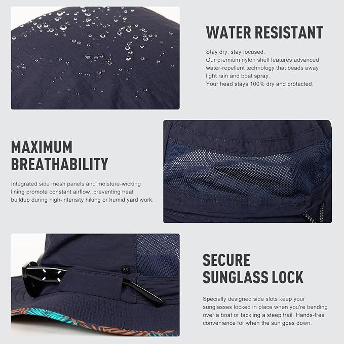 TOP-EX UVCoolix™ Bucket Hat for Men, Cooling Sun Hat Women, UPF 50 Wide Brim Boonie Hats Underbrim Prints, Breathable, M-XXL