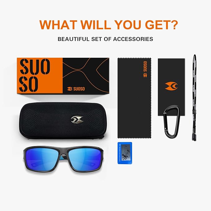 suoso Sports Polarized Sunglasses for Men: Women UV400 Protection Wrap Around Sun Glasses for Golf Fishing Running Driving