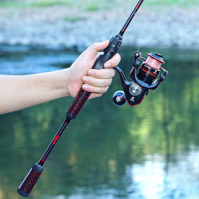 Sougayilang Fishing Reel Rod Combo,Two Pieces Poratble Light Weight Fishing Pole with Spinning Fishing Gear for Freshwater