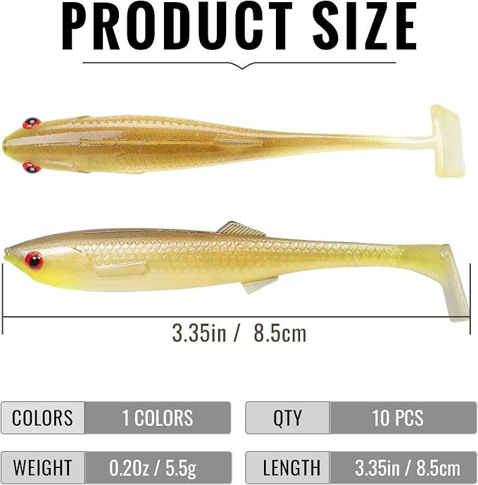 TRUSCEND Shadtale Easy Catch Soft Fishing Lures with BKK Hooks - Trembly Sinking and Vibrating Swim for More Bites, Pre-Rigged Swimbaits for Bass, Trout, Crappie, Walleye, Freshwater Saltwater Fishing