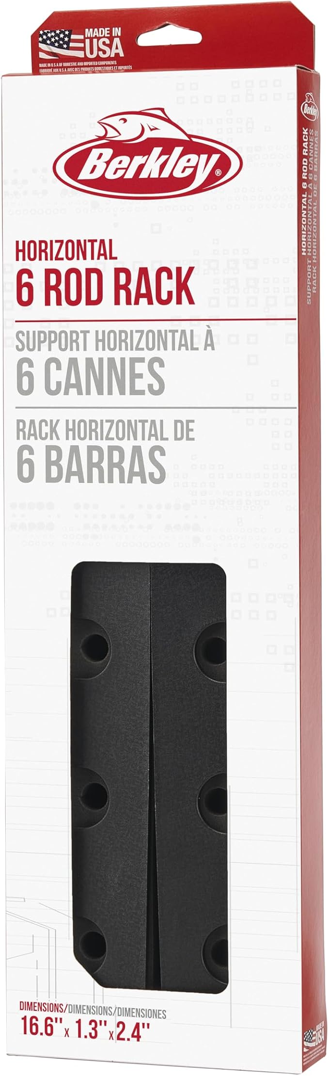 Berkley Horizontal Fishing Rod Rack, Stores 6 Rods, Black, Soft Foam Grip Pads Protect Rod Finishes, Durable Construction, Easy to Mount with Common Tools