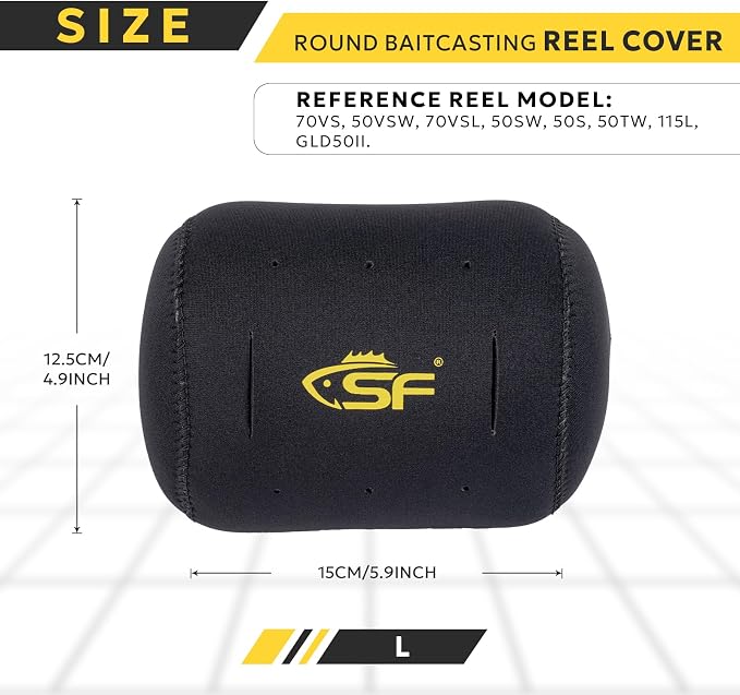 SF Neoprene Conventional Reel Covers Round Reel Case Protective Cover Shield Pouch, XXS/XS/S/M/L/XL/XXL Size, Black