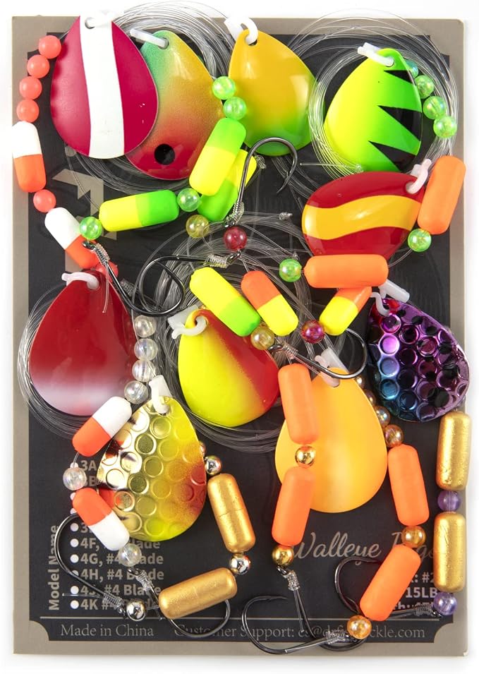 Dr. Fish 10 Pack Walleye Rigs Kit, 47 Inches, 15LB Mono Crawler Harness Walleye Float Rig Colorado Spinner Octopus Hooks for Freshwater Trolling