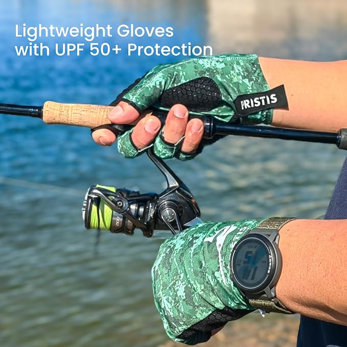 Pristis Half-Finger Fishing Gloves, UPF 50+ Breathable Quick Drying Fingerless Sun Gloves for Women Men, Fly Fishing Hunting Paddling Sailing Kayaking Hiking Canoeing Cycling