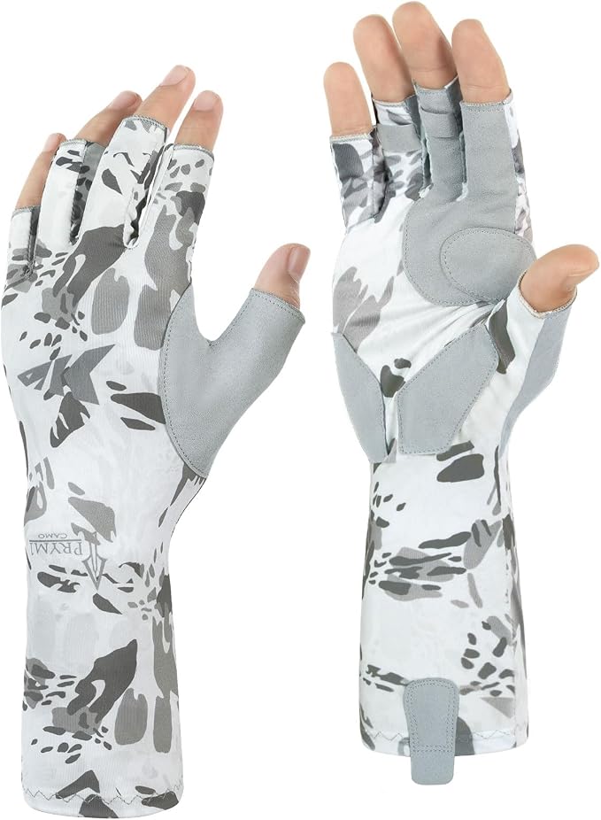 KastKing Agies Fishing Gloves Men, UPF 50+ Sun Gloves UV Protection, Cooling Quick-Dry 3/4 Fingerless Gloves with Extended Cuff, Microfiber Palm & Pull Tabs, for Fishing, Kayaking, Hiking, Hunting