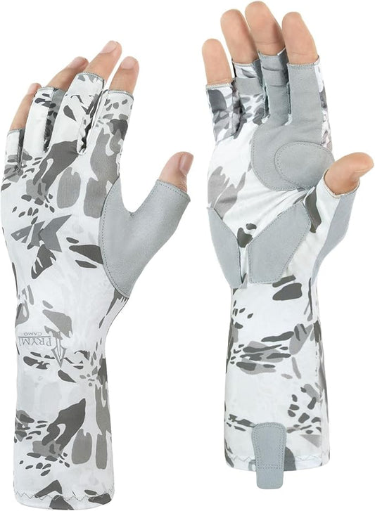 KastKing Agies Fishing Gloves Men, UPF 50+ Sun Gloves UV Protection, Cooling Quick-Dry 3/4 Fingerless Gloves with Extended Cuff, Microfiber Palm & Pull Tabs, for Fishing, Kayaking, Hiking, Hunting