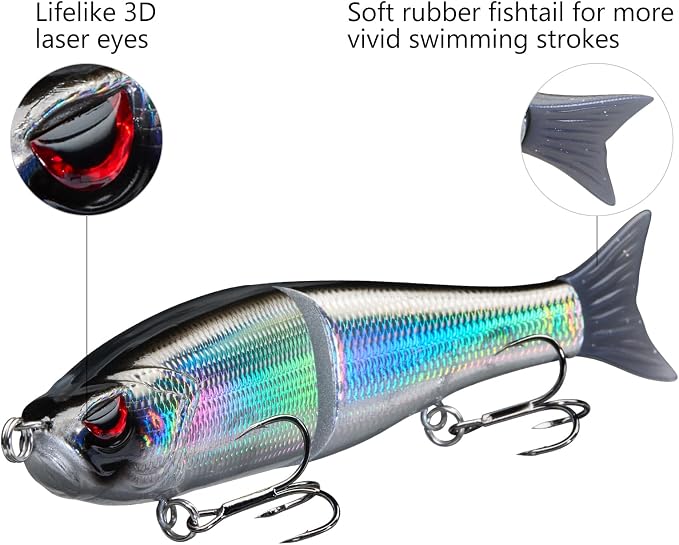 Bassdash SwimShad Glide Baits Jointed Swimbait Bass Pike Salmon Trout Muskie Fishing Lure,3-Pack