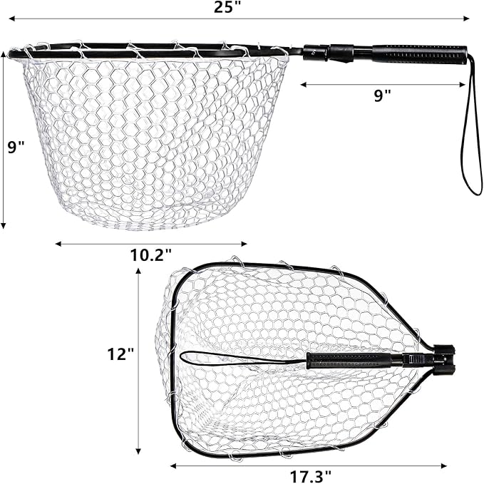DEAYOU Fly Fishing Landing Net, Soft Rubber Mesh Bass Trout Net with Collapsible Handle and Magnetic Release, Folding Catch and Release Net for Freshwater, Fly Fishing Gear Accessories