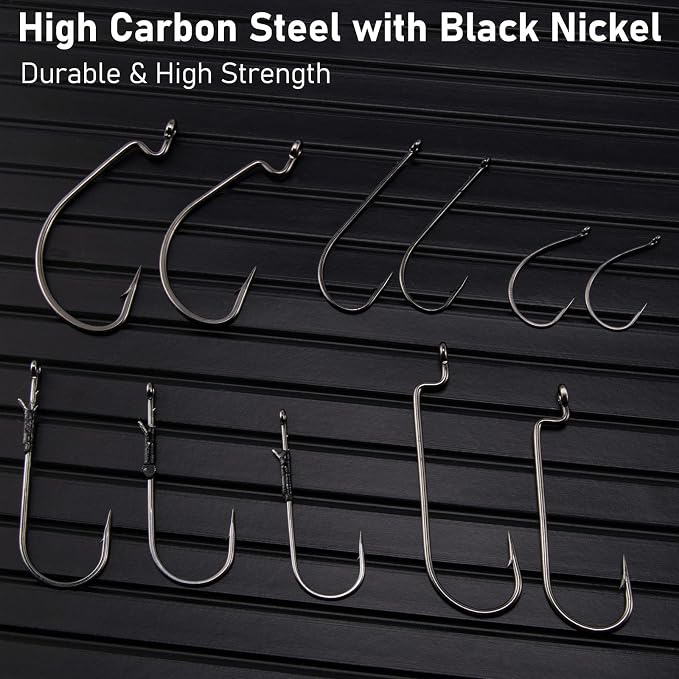 Dr.Fish Bass Hook Assortment, EWG, Round Bend, Drop Shot, Heavy Cover, Freshwater Fishing Worm Hooks Kit with Tackle Box, Texas Rig, Wacky, Punching Flipping