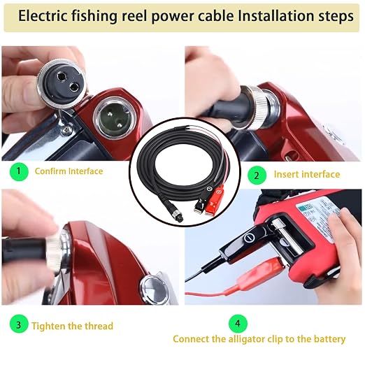 Electric Fishing Reel Line, 9.84 Foot Electric Fishing LineReel Power Cord Compatible with Daiwa Tanacom 1000, Shimano, BeastMaster, Seaborg 500MJ, and ForceMaste.(9.84ft -2Pcs)