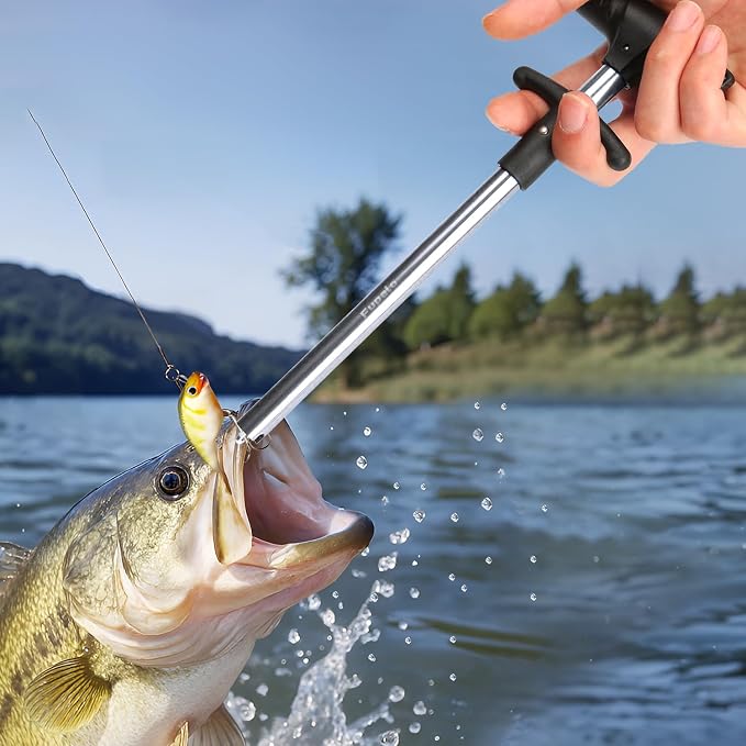 Fish Hook Remover Tool - Aluminum Alloy Long Reach Deep Throat Hook, Fishing Gear Safe Quick Release for Bass, Pike, Saltwater for Adults
