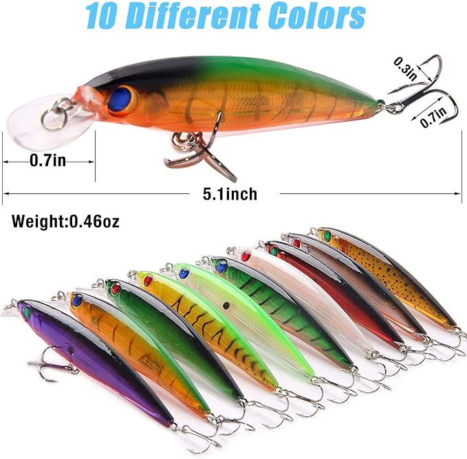 Fishing Lures Hard Bait Minnow Swimbait Crankbait Jerkbait Lure with Treble Hooks 3D Eyes Freshwater Saltwater Fishing Lures for Bass Trout Walleye Pike Catfish