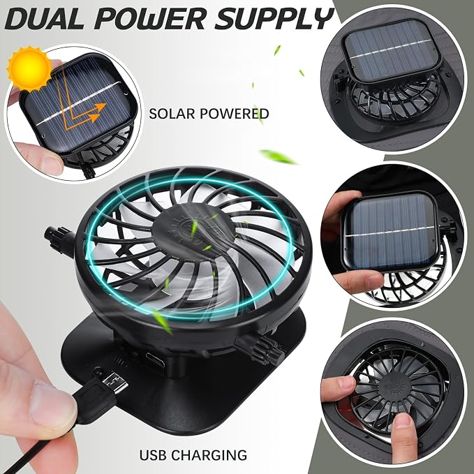 Glitopper 2 Pcs Solar Fan Hat with 2 Fan Wide Brim Removable Face Cover Cooling Fishing Buckets Hats