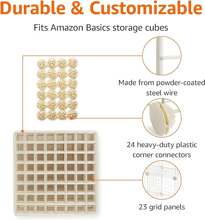 Amazon Basics Cube Wire Grid, 6-Cube, 12 x 12-Inches, White | Stackable, Storage Shelves