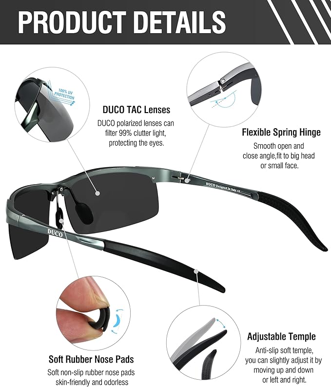 DUCO Mens Sports Polarized Sunglasses UV Protection Sunglasses for Men 8177s