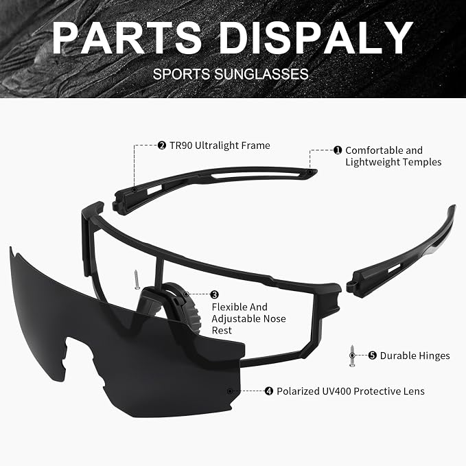 Polarized Sports Sunglasses for Men and Women,Fishing Cycling Mountain Bike Baseball Sunglasses with UV Protection