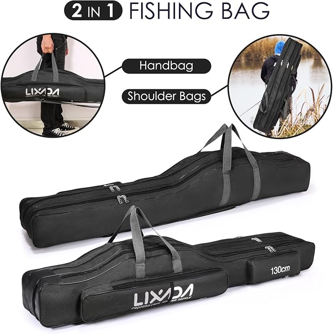 Lixada Fishing Rod Case, 3 Layers Oxford Fishing Rod Bag, Portable Foldable Fishing Pole Bag, Fishing Rod Carrier Fishing Tackle Storage Bag Travel Carry for Fishing Gear & Equipment